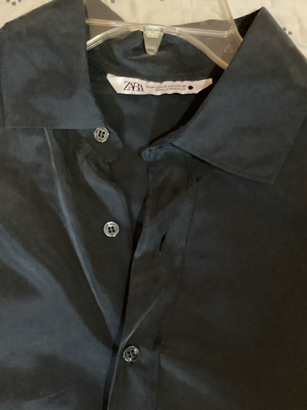 100% Silk. ZARA Black Collared Button-Down Shirt.